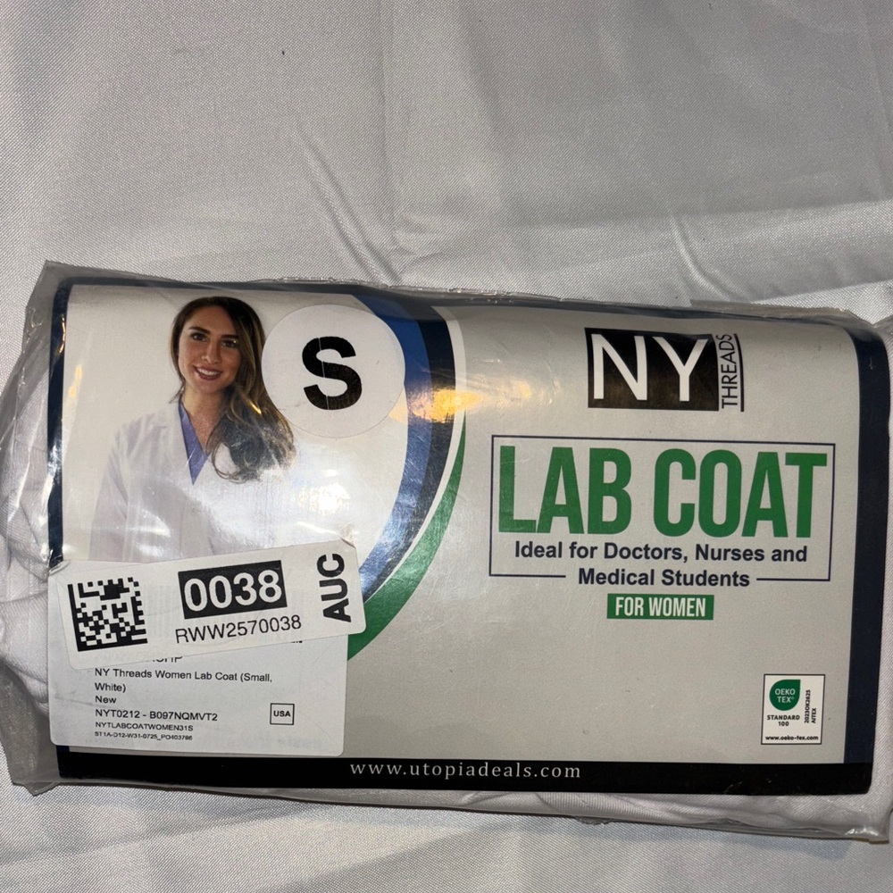 NY Threads Women's White Lab Coat S NWT - Picture 2 of 3